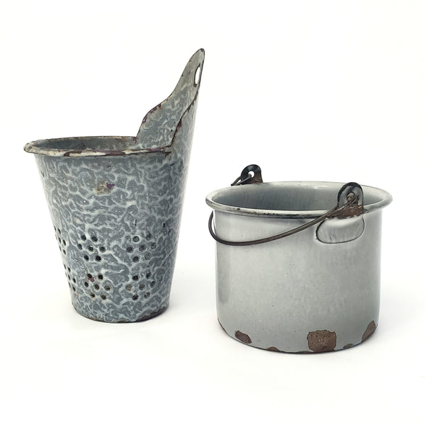 Rustic Graniteware Enamelware Utensil Holder Drainer & Small Pail