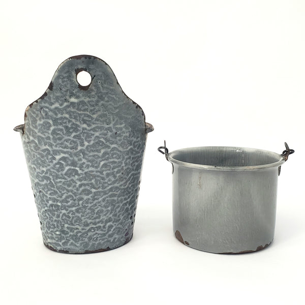 Rustic Graniteware Enamelware Utensil Holder Drainer & Small Pail