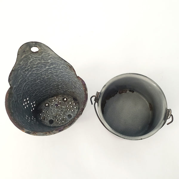 Rustic Graniteware Enamelware Utensil Holder Drainer & Small Pail