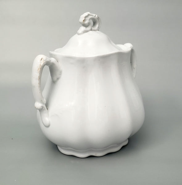 Antique White Ironstone Sugar Bowl with Lid by Johnson Brothers Staffordshire England