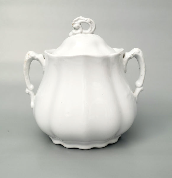 Antique White Ironstone Sugar Bowl with Lid by Johnson Brothers Staffordshire England