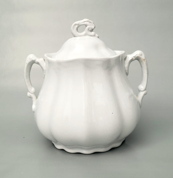 Antique White Ironstone Sugar Bowl with Lid by Johnson Brothers Staffordshire England