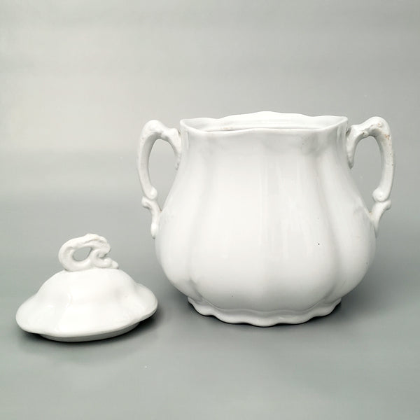 Antique White Ironstone Sugar Bowl with Lid by Johnson Brothers Staffordshire England