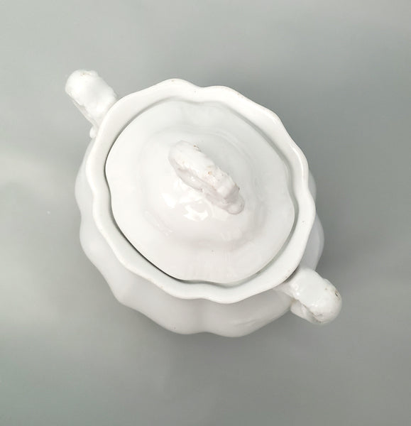 Antique White Ironstone Sugar Bowl with Lid by Johnson Brothers Staffordshire England