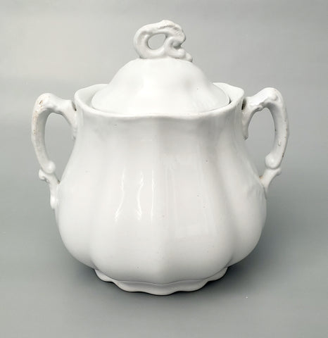 Antique White Ironstone Sugar Bowl with Lid by Johnson Brothers Staffordshire England