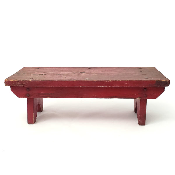 Old Handcrafted Red Wooden Farmhouse Foot Stool 17" L