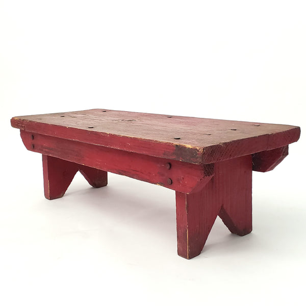 Old Handcrafted Red Wooden Farmhouse Foot Stool 17" L