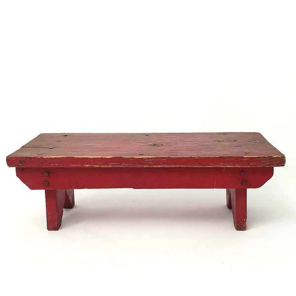 Old Handcrafted Red Wooden Farmhouse Foot Stool 17" L