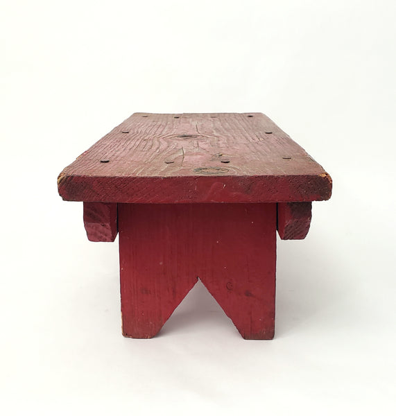 Old Handcrafted Red Wooden Farmhouse Foot Stool 17" L