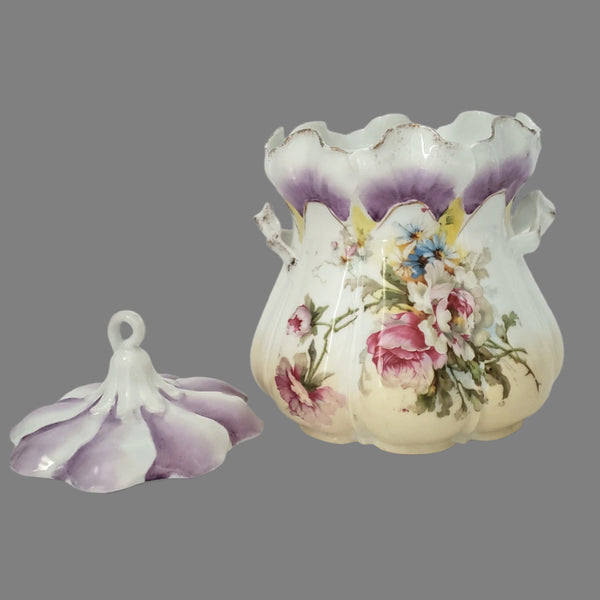 Antique Porcelain Biscuit Jar with Matching Lid