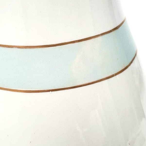 Antique White Ironstone Pitcher Light Blue Band Gold Trim 12 1/2" by JW Pankhurst England