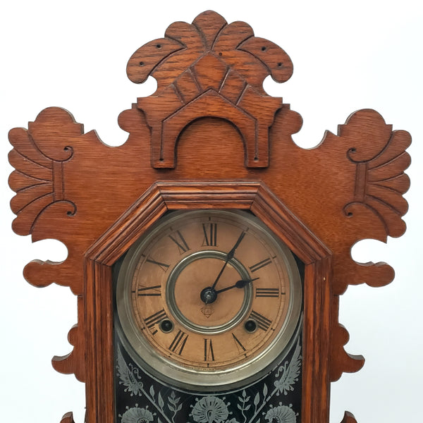 Antique Ansonia Wooden Gingerbread Style Mantel Clock Peacock Eastlake Style