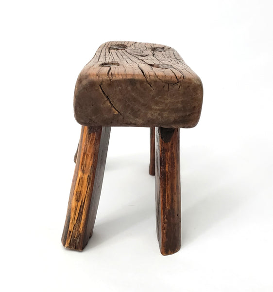 Primitive Handcrafted Small Wooden Stool Cricket Stool Mortise & Tenon Joints