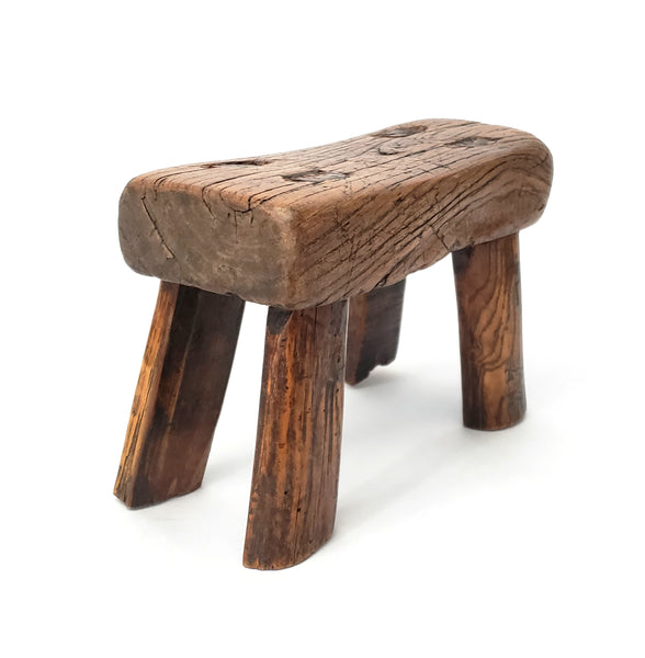 Primitive Handcrafted Small Wooden Stool Cricket Stool Mortise & Tenon Joints