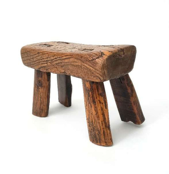 Primitive Handcrafted Small Wooden Stool Cricket Stool Mortise & Tenon Joints