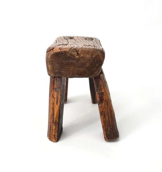 Primitive Handcrafted Small Wooden Stool Cricket Stool Mortise & Tenon Joints