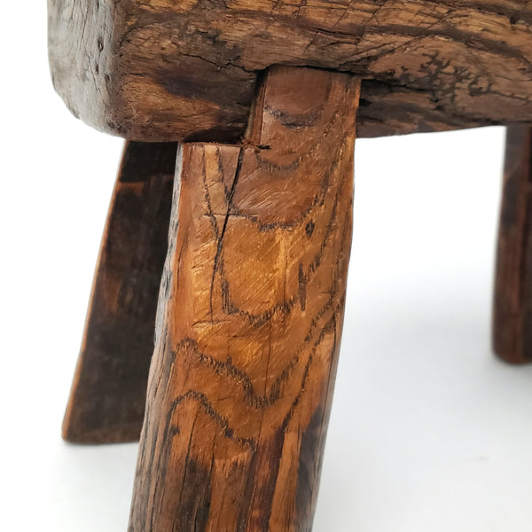 Primitive Handcrafted Small Wooden Stool Cricket Stool Mortise & Tenon Joints