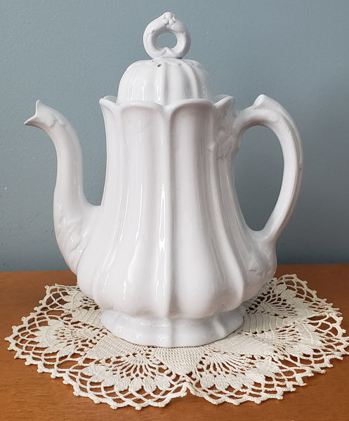 Antique White English Ironstone Teapot 10" by Edward Pearson England 