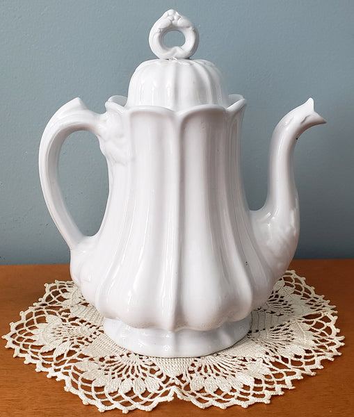 Antique White English Ironstone Teapot 10" by Edward Pearson England