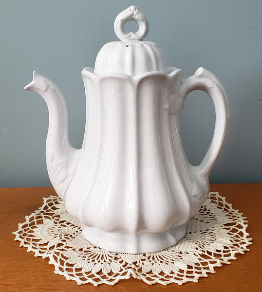 Antique White English Ironstone Teapot 10" by Edward Pearson England