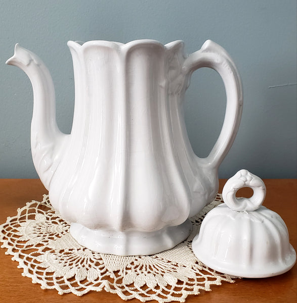 Antique White English Ironstone Teapot 10" by Edward Pearson England