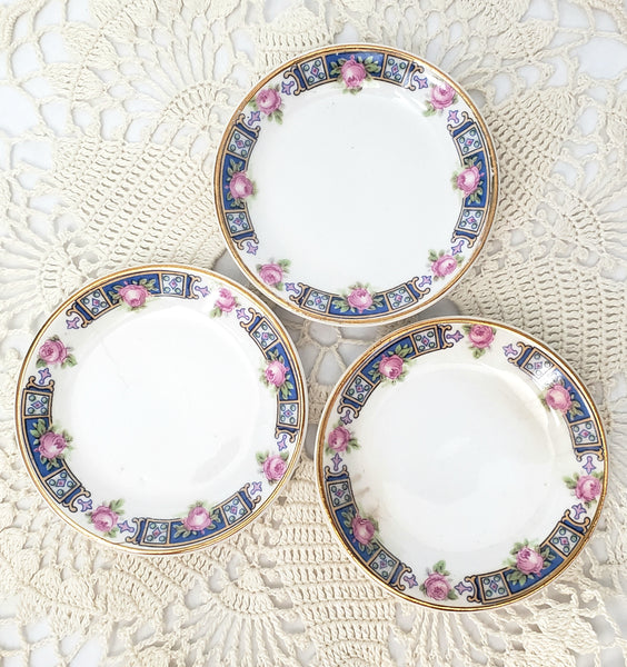 Antique Butter Pats Pink Roses & Blue Collection of 5