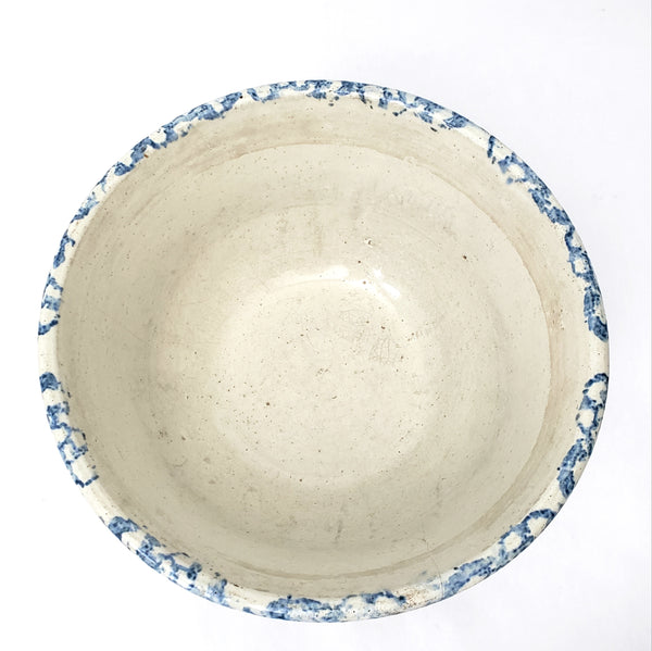 Large Antique Blue & White Sponged Salt Glazed Stoneware Mixing Bowl