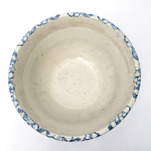 Large Antique Blue & White Sponged Salt Glazed Stoneware Mixing Bowl