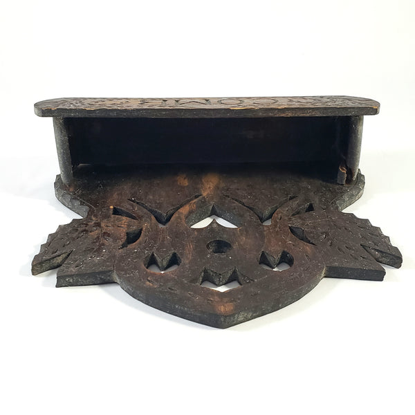 Folk Art Carved Wooden Wall Comb Box 1930s - 1940s