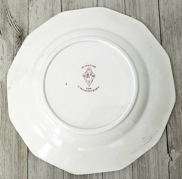 Antique English Ironstone Dinner Plates Purple Transferware EON Pattern Set of 2