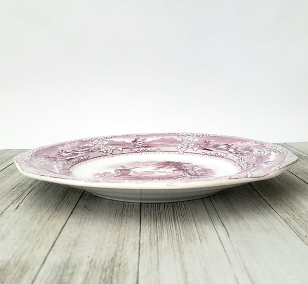 Antique English Ironstone Dinner Plates Purple Transferware EON Pattern Set of 2