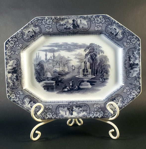 Antique Gray-Purple Transferware Octagonal Platter 13 1/2" Medina by Jacob Furnival & Co England