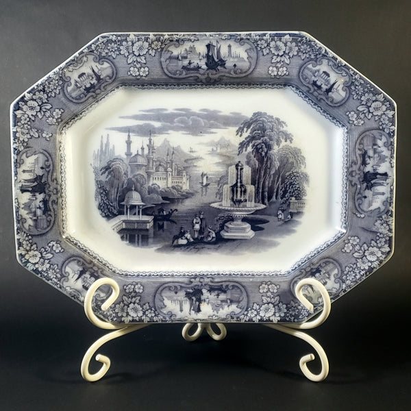 Antique Gray-Purple Transferware Octagonal Platter 13 1/2" Medina by Jacob Furnival & Co England