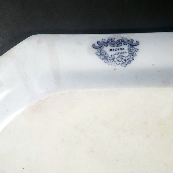 Antique Gray-Purple Transferware Octagonal Platter 13 1/2" Medina by Jacob Furnival & Co England