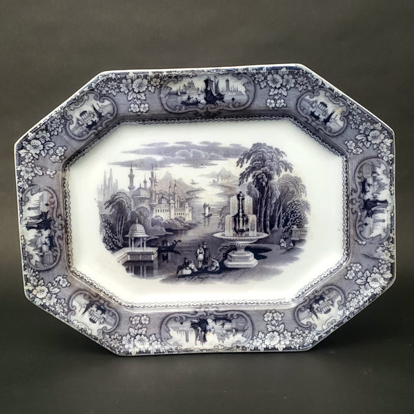 Antique Gray-Purple Transferware Octagonal Platter 13 1/2" Medina by Jacob Furnival & Co England