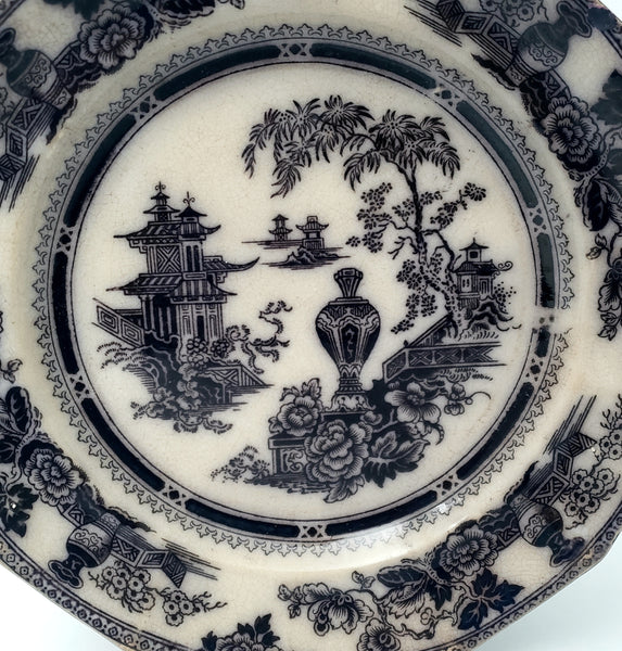 Antique Black Transferware Salad Plate 7 1/2" JEDDO by W. Adams & Sons