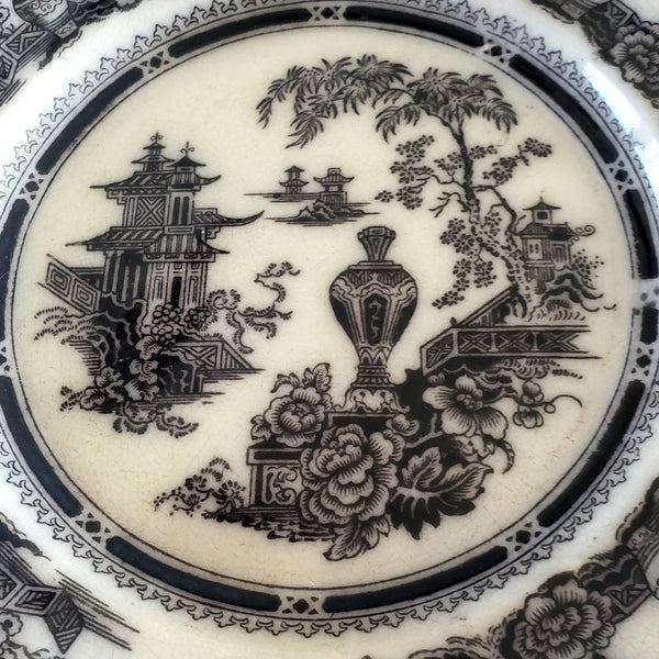 Antique Black Transferware Salad Plate 7 1/2" JEDDO by W. Adams & Sons