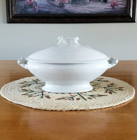 Antique White Ironstone Covered Vegetable Tureen Eagle Head Pratt & Simpson England