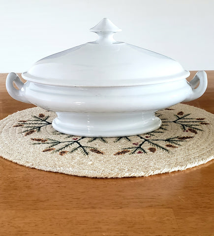 Antique White Ironstone Covered Vegetable Tureen by Burgess & Goddard