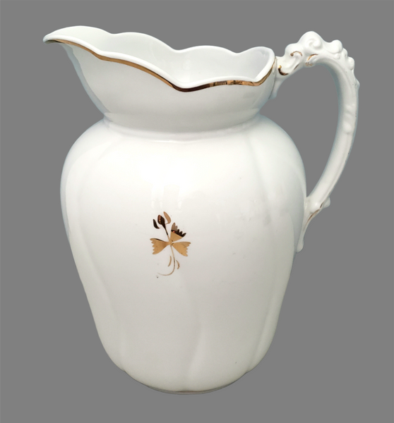 Antique White Tea Leaf Ironstone Pitcher 11 1/2" Chelsea Bishop & Stonier England