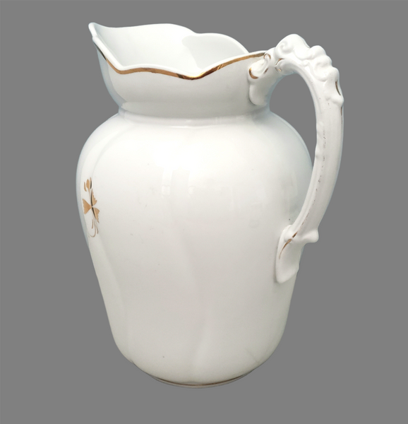 Antique White Tea Leaf Ironstone Pitcher 11 1/2" Chelsea Bishop & Stonier England