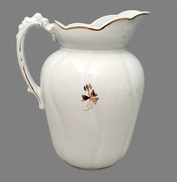 Antique White Tea Leaf Ironstone Pitcher 11 1/2" Chelsea Bishop & Stonier England