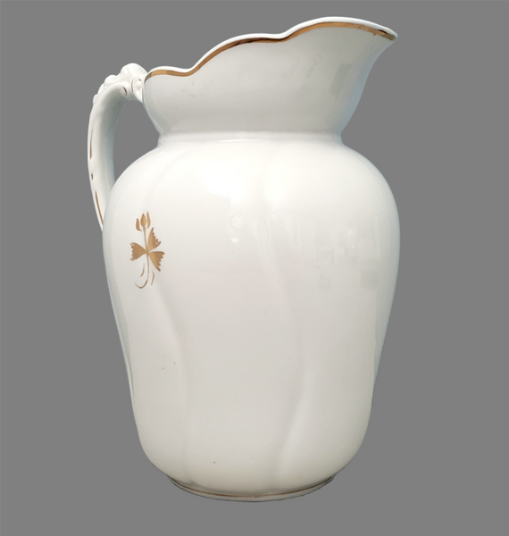 Antique White Tea Leaf Ironstone Pitcher 11 1/2" Chelsea Bishop & Stonier England