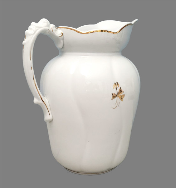 Antique White Tea Leaf Ironstone Pitcher 11 1/2" Chelsea Bishop & Stonier England