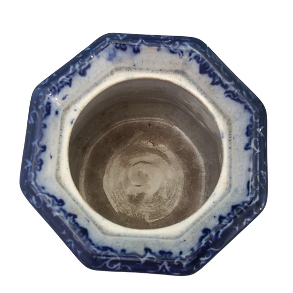 Old Flow Blue Sugar Bowl No Lid Temple with Lion Handles