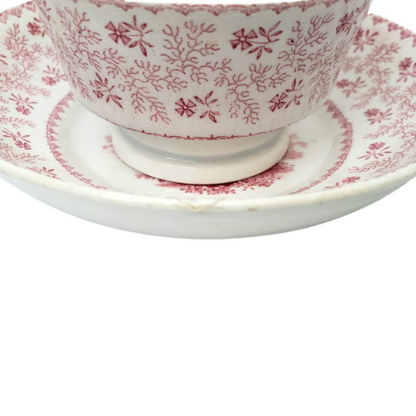 Antique Red Transfer Handleless Cup & Saucer "Agricultural Vase" RMW & Co. England