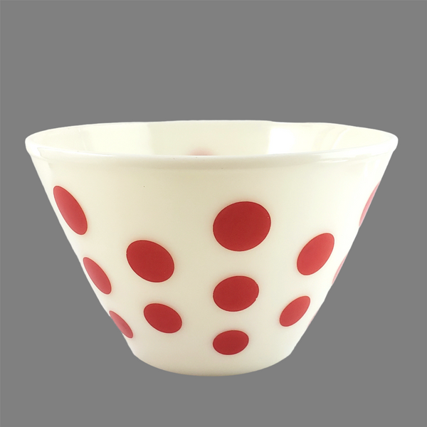 Vintage Fire King Large Glass Mixing Bowl Red Polka Dot 9 1/2 by Anchor Hocking