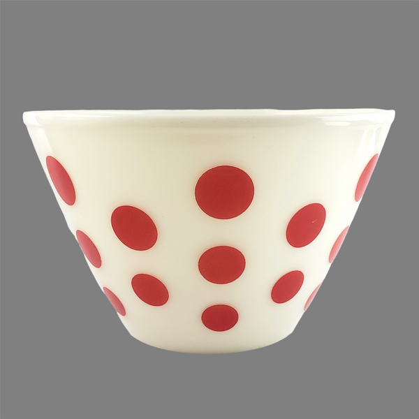 Vintage Fire King Large Glass Mixing Bowl Red Polka Dot 9 1/2 by Anchor Hocking