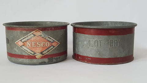 Vintage Nesco 4 Quart Dry Measure Galvanized Metal Containers - Set of 2