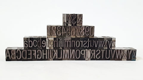 Metal Letterpress Stamps - Collection of 65 Letters, Numbers & Punctuations